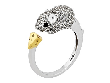 Picture of White Zircon with Black Spinel Rhodium Over Sterling Silver "Year of the Rat" Ring 1.20ctw