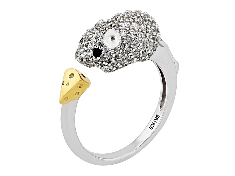 White Zircon with Black Spinel Rhodium Over Sterling Silver "Year of the Rat" Ring 1.20ctw
