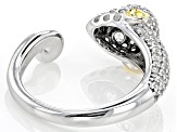 White Zircon Rhodium & 18k Yellow Gold Over Sterling Silver "Year of the Monkey" Ring 1.13ctw