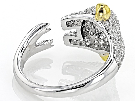 White Zircon with Black Spinel Rhodium & 18k Yellow Gold Over Silver "Year of the Pig" Ring 1.03ctw