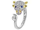 White Zircon with Lab Blue Spinel Rhodium & 18k Gold Over Silver "Year of the Ox" Ring 1.11ctw