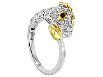 Picture of White Zircon with Red Garnet Rhodium Over Sterling Silver "Year of the Rooster" Ring .80ctw