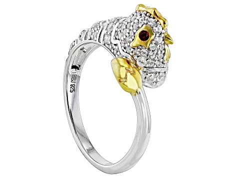White Zircon with Red Garnet Rhodium Over Sterling Silver "Year of the Rooster" Ring .80ctw