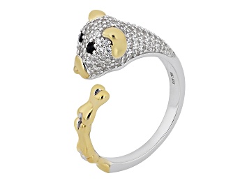 Picture of White Zircon Rhodium and 18k Yellow Gold Over Sterling Silver "Year of the Dog" Ring 1.23ctw