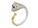 White Zircon Rhodium and 18k Yellow Gold Over Sterling Silver "Year of the Dog" Ring 1.23ctw