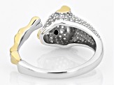 White Zircon Rhodium and 18k Yellow Gold Over Sterling Silver "Year of the Dog" Ring 1.23ctw