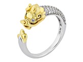 White Zircon Rhodium and 18k Yellow Gold Over Sterling Silver "Year of the Dragon" Ring 0.55ctw