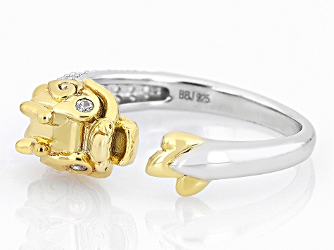 White Zircon Rhodium and 18k Yellow Gold Over Sterling Silver "Year of the Dragon" Ring 0.55ctw