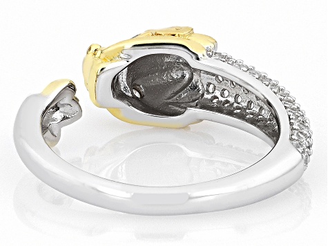 White Zircon Rhodium and 18k Yellow Gold Over Sterling Silver "Year of the Dragon" Ring 0.55ctw