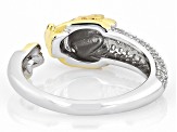 White Zircon Rhodium and 18k Yellow Gold Over Sterling Silver "Year of the Dragon" Ring 0.55ctw