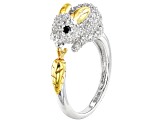 White Zircon with Black Spinel Rhodium Over Sterling Silver "Year of the Rabbit" Ring .99ctw