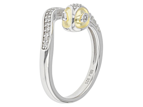 White Zircon Rhodium & 18k Yellow Gold Over Sterling Silver "Year of the Snake" Ring .56ctw