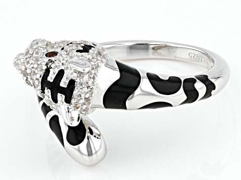 White Zircon with Garnet Rhodium Over Sterling Silver "Year of the Tiger" Ring .55ctw