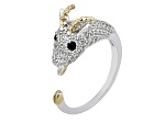 White Zircon with Black Spinel Rhodium & 18k Yellow Gold Over Silver "Year of the Goat" Ring 2.06ctw