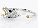 White Zircon with Black Spinel Rhodium & 18k Yellow Gold Over Silver "Year of the Goat" Ring 2.06ctw