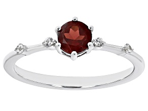 Red Garnet with White Zircon Rhodium Over Sterling Silver January Birthstone Ring .62ctw