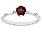 Red Garnet with White Zircon Rhodium Over Sterling Silver January Birthstone Ring .62ctw