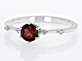 Red Garnet with White Zircon Rhodium Over Sterling Silver January Birthstone Ring .62ctw