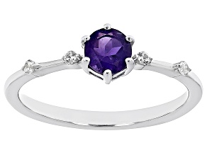 Purple Amethyst With White Zircon Rhodium Over Sterling Silver February Birthstone Ring .45ctw