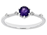 Purple Amethyst With White Zircon Rhodium Over Sterling Silver February Birthstone Ring .45ctw