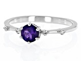 Purple Amethyst With White Zircon Rhodium Over Sterling Silver February Birthstone Ring .45ctw