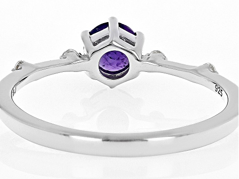 Purple Amethyst With White Zircon Rhodium Over Sterling Silver February Birthstone Ring .45ctw