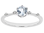 Blue Aquamarine with White Zircon Rhodium Over Sterling Silver March Birthstone Ring .45ctw