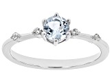 Blue Aquamarine with White Zircon Rhodium Over Sterling Silver March Birthstone Ring .45ctw