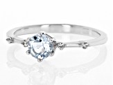 Blue Aquamarine with White Zircon Rhodium Over Sterling Silver March Birthstone Ring .45ctw