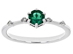 Green Lab Emerald With White Zircon Rhodium Over Sterling Silver May Birthstone Ring .45ctw