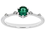 Green Lab Emerald With White Zircon Rhodium Over Sterling Silver May Birthstone Ring .45ctw