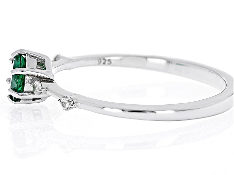 Green Lab Emerald With White Zircon Rhodium Over Sterling Silver May Birthstone Ring .45ctw