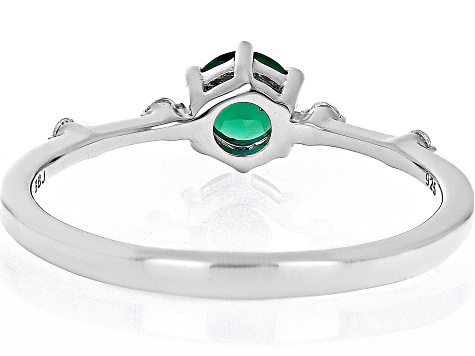 Green Lab Emerald With White Zircon Rhodium Over Sterling Silver May Birthstone Ring .45ctw