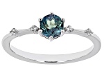 Blue Lab Alexandrite with White Zircon Rhodium Over Sterling Silver June Birthstone Ring .55ctw