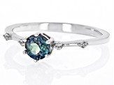 Blue Lab Alexandrite with White Zircon Rhodium Over Sterling Silver June Birthstone Ring .55ctw