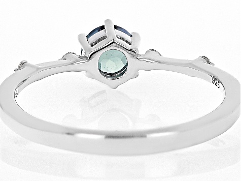 Blue Lab Alexandrite with White Zircon Rhodium Over Sterling Silver June Birthstone Ring .55ctw
