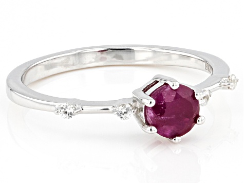 Red Ruby With White Zircon Rhodium Over Sterling Silver July Birthstone Ring .75ctw