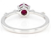 Red Ruby With White Zircon Rhodium Over Sterling Silver July Birthstone Ring .75ctw