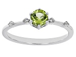 Green Peridot With White Zircon Rhodium Over Sterling Silver August Birthstone Ring .58ctw