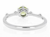 Green Peridot With White Zircon Rhodium Over Sterling Silver August Birthstone Ring .58ctw