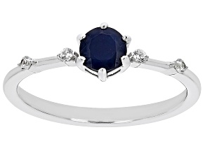 Blue Sapphire With White Zircon Rhodium Over Sterling Silver September Birthstone Ring .67ctw