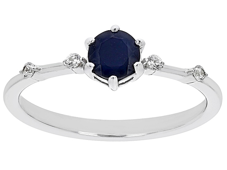 Blue Sapphire With White Zircon Rhodium Over Sterling Silver