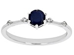 Blue Sapphire With White Zircon Rhodium Over Sterling Silver September Birthstone Ring .67ctw