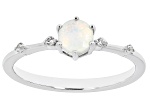 Multi-Color Ethiopian Opal With White Zircon Rhodium Over Silver October Birthstone Ring .33ctw