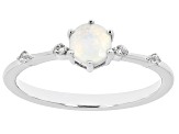 Multi-Color Ethiopian Opal With White Zircon Rhodium Over Silver October Birthstone Ring .33ctw