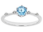 Swiss Blue Topaz With White Zircon Rhodium Over Sterling Silver December Birthstone Ring .58ctw