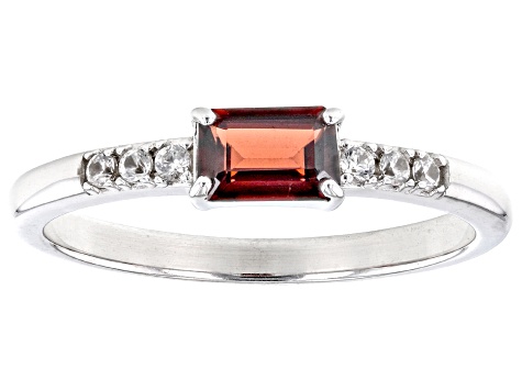Red Garnet With White Zircon Rhodium Over Sterling Silver January Birthstone Ring .66ctw