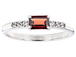 Red Garnet With White Zircon Rhodium Over Sterling Silver January Birthstone Ring .66ctw