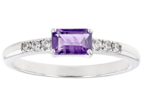 Purple African Amethyst & White Zircon Rhodium Over Sterling Silver February Birthstone Ring .54ctw