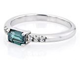 Blue Lab Created Alexandrite & White Zircon Rhodium Over Sterling Silver June Birthstone Ring .58ctw